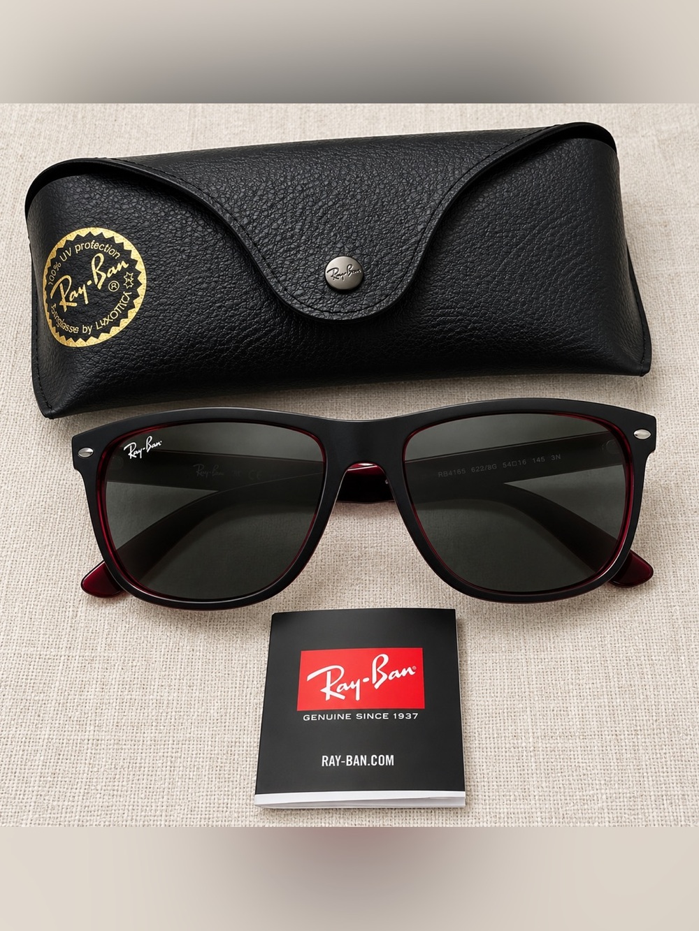 Ray-Ban Black Justin Sunglasses with Subtle Red Trim